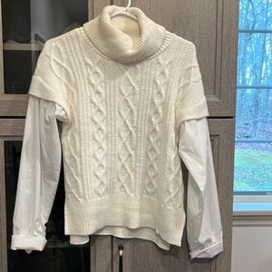 Anthropologie cream short sleeve turtle neck with built in faux white sleeves